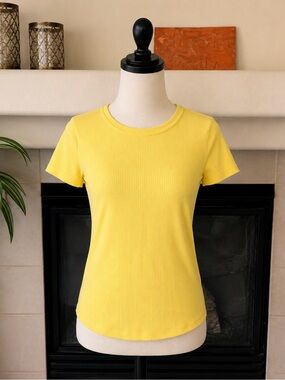 Worthington Yellow Ribbed Knit Short SleeveTop Women’s XXL Bright Summer Stretch